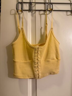 Yellow Ribbed Hook-and-Eye Crop Tank Top
